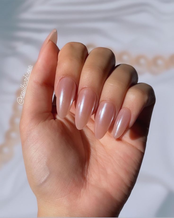 Sophisticated Almond-Shaped Nails in Soft Nude with Glossy Finish