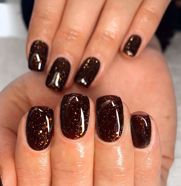 Chocolate Brown Nails With Glitter