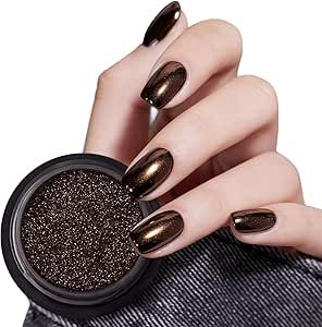 Chic Elegant Nail Design: Dark Shimmering Tones with Glossy Finish