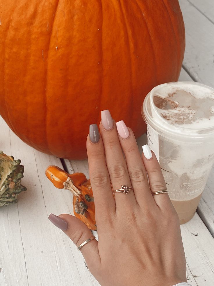 Chic Fall-Inspired Nail Design in Soft Pastels and Neutrals