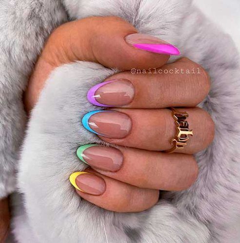 Vibrant Pastel French Tips: A Chic Twist on a Classic Design.