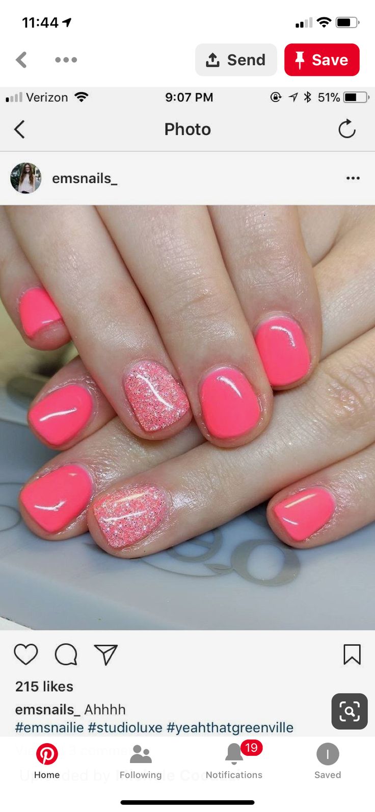 Chic Vibrant Pink Manicure with Sparkling Accents for a Fun Pop of Color.