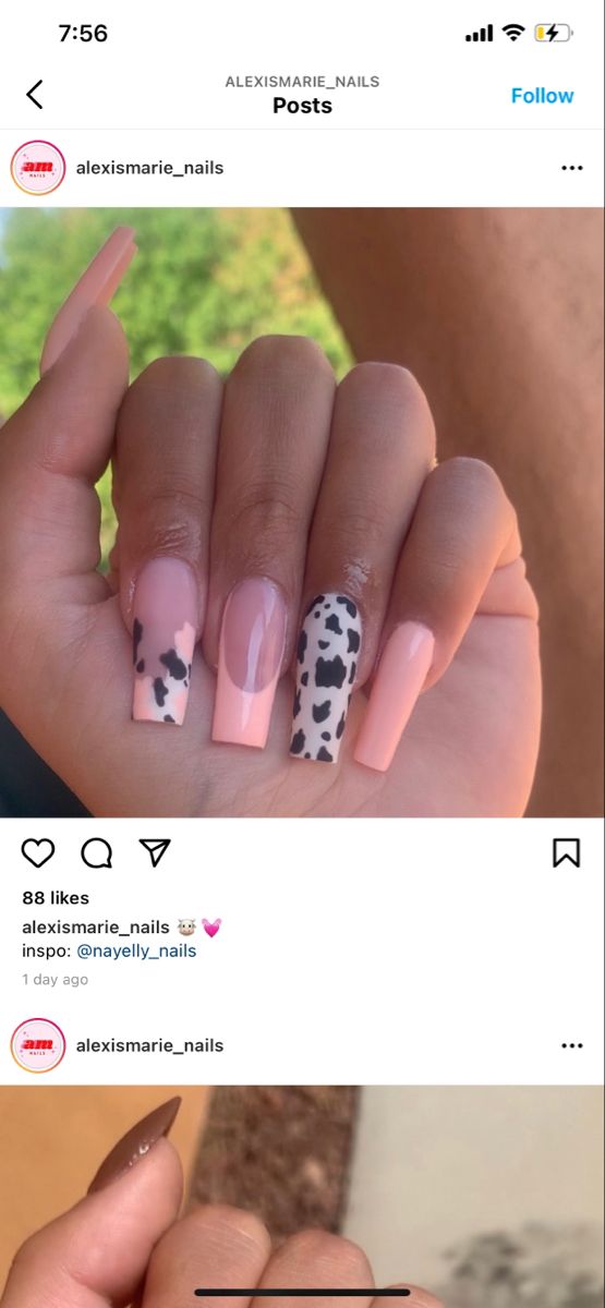 Trendy Pastel Nail Design with Cow Print and Playful Patterns for Stylish Expression.