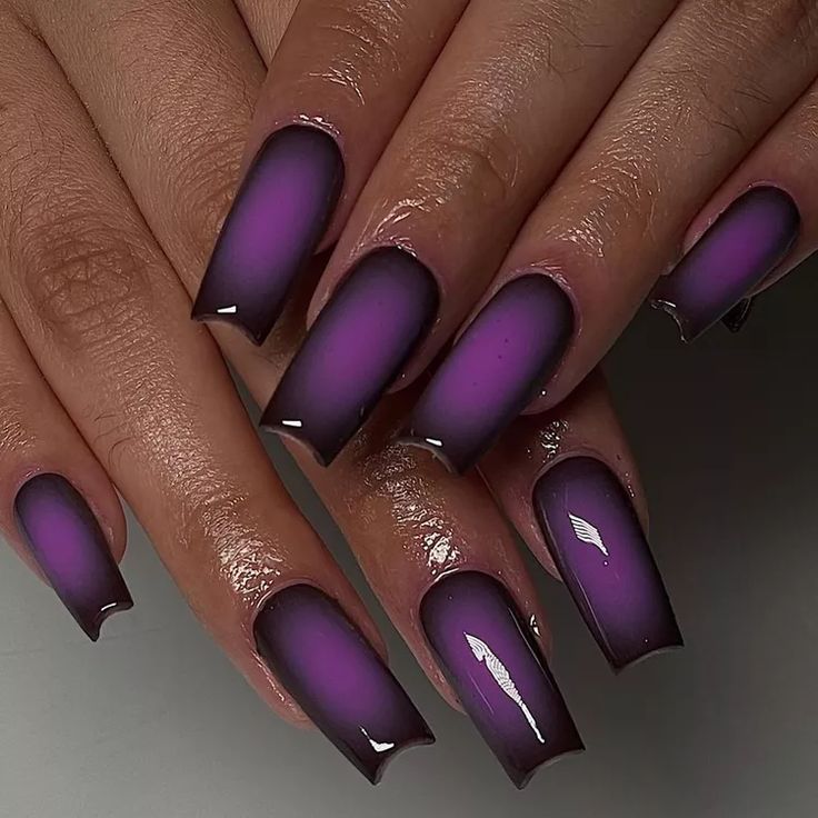 Stunning Gradient Nail Design in Deep Purple and Rich Black with Glossy Finish