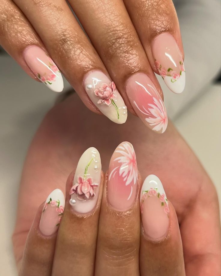 Delicate Pink Blossom Floral Nail Design for a Fresh Feminine Look.