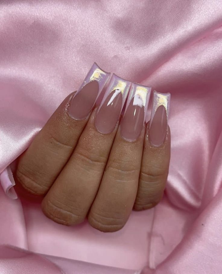 Chic Sophistication: Elegant Long Nails with Nude and Iridescent Tips