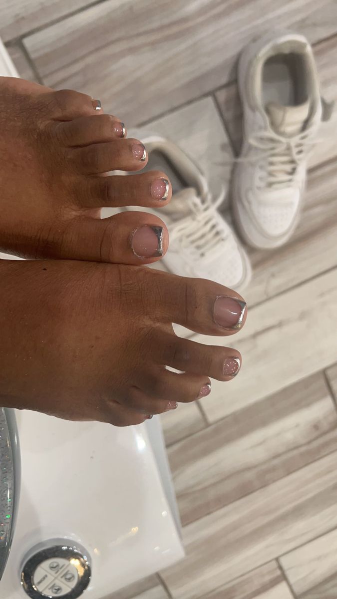 Chic Soft Pink Pedicure with Metallic Accents for a Polished Summer Look