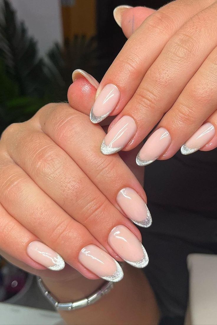 Chic Elegant Nude Nails with Delicate Silver French Tips for Any Occasion