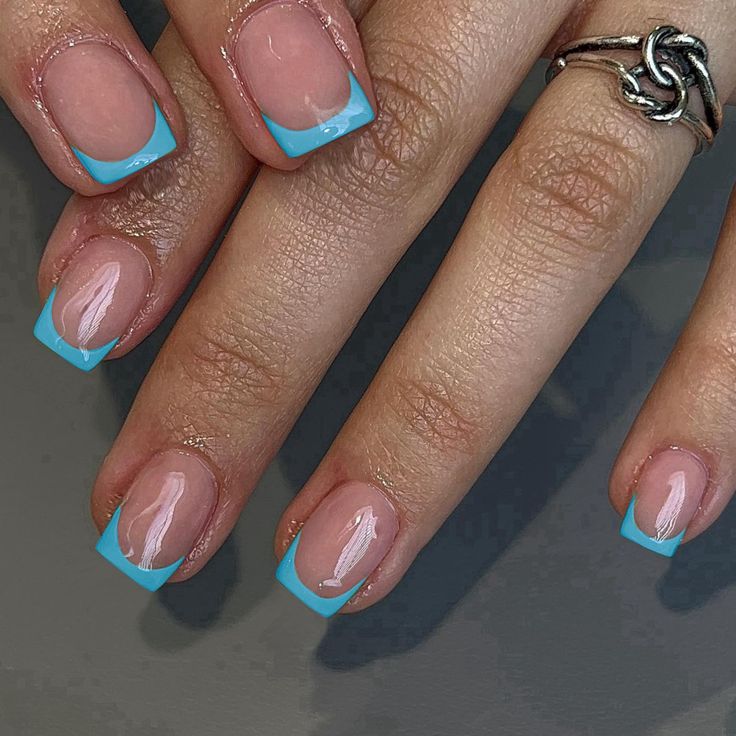 Vibrant Turquoise French Tip Square Nails: A Fresh Summer Elegance.