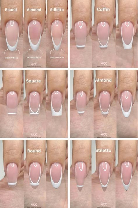 Diverse Nail Design Inspirations: Explore Unique Shapes and Elegant French Tips for Every Occasion.