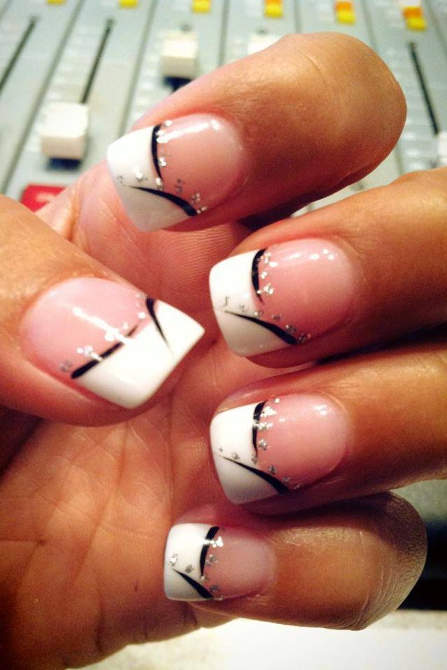 Sophisticated French Manicure with Modern Pink-White Gradient and Accents