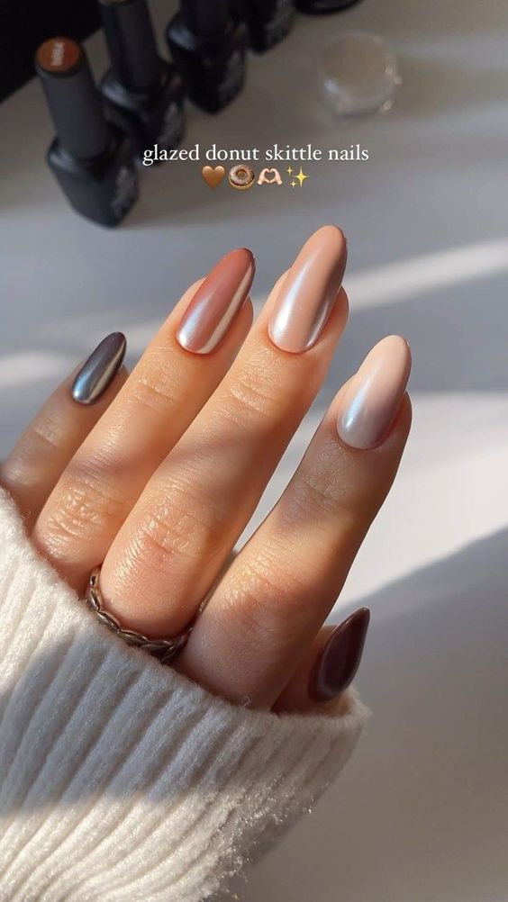 Chic Glazed Donut Skittle Nails: Soft, Glossy Colors for Playful Sophistication.