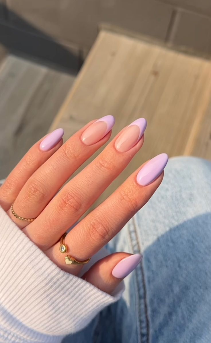 Sophisticated Elegant Almond-Shaped Nails with Soft Purple and Nude Shades