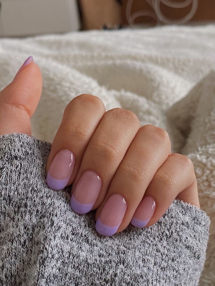 Charming Lavender French Tip Nail Design: A Modern Look for Cozy Winter Attire.