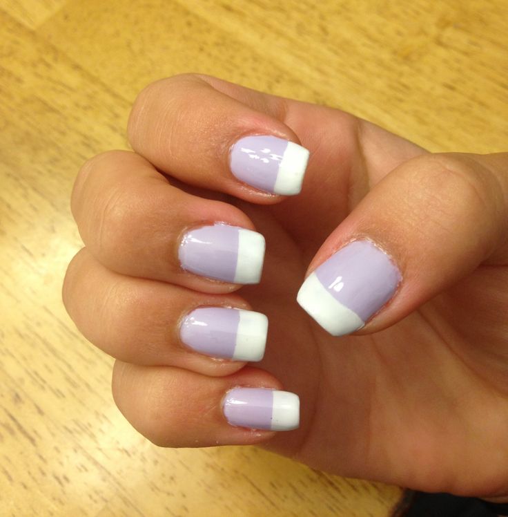 Elegant Lavender and White French Manicure: A Playful Twist on Classic Design.