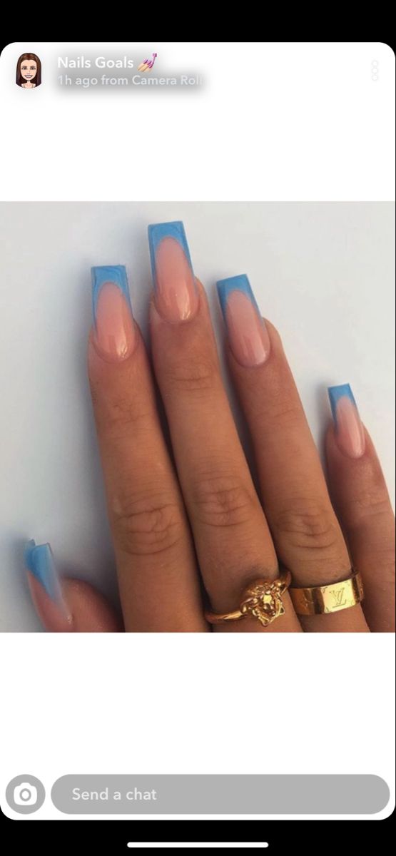 Chic Nude and Vibrant Blue Tip Nail Design: A Modern Twist on Classic Elegance.