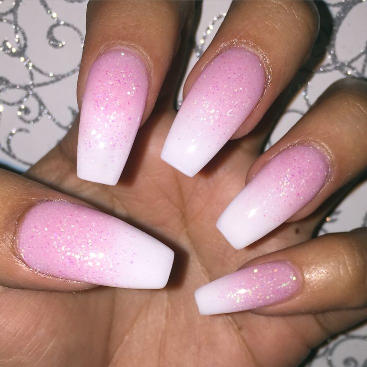 Elegant Ombre Nail Design: Soft Pink Gradient with Glittery White Tips