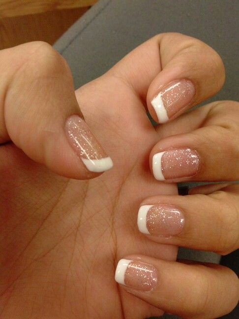 Sophisticated Soft Pink and Glitter French Tip Nail Design