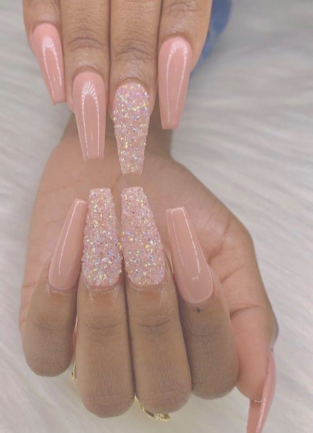 Elegant Nude and Glitter Nail Design for Any Occasion.