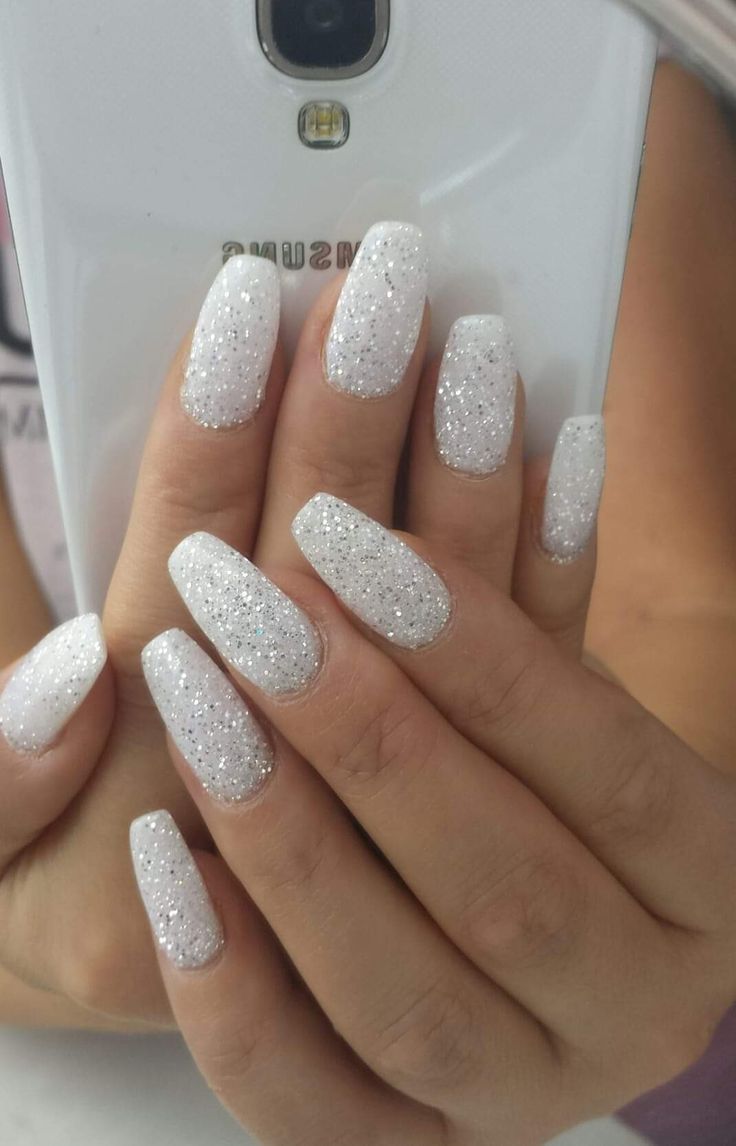 Dazzling Glitter-Enhanced White Nails for Elegant Everyday and Special Occasions