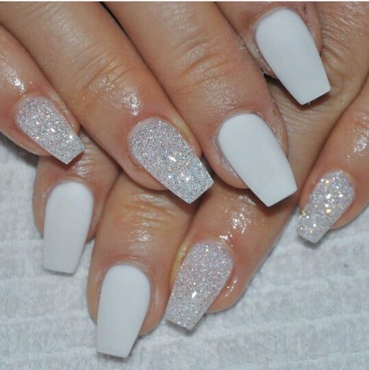 Chic Matte White and Glitter Nail Design for a Modern Look