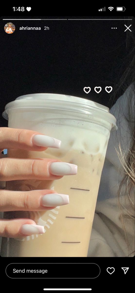 Chic Ombre Nail Design: Pale Blush to White Tips with Long Square Shape