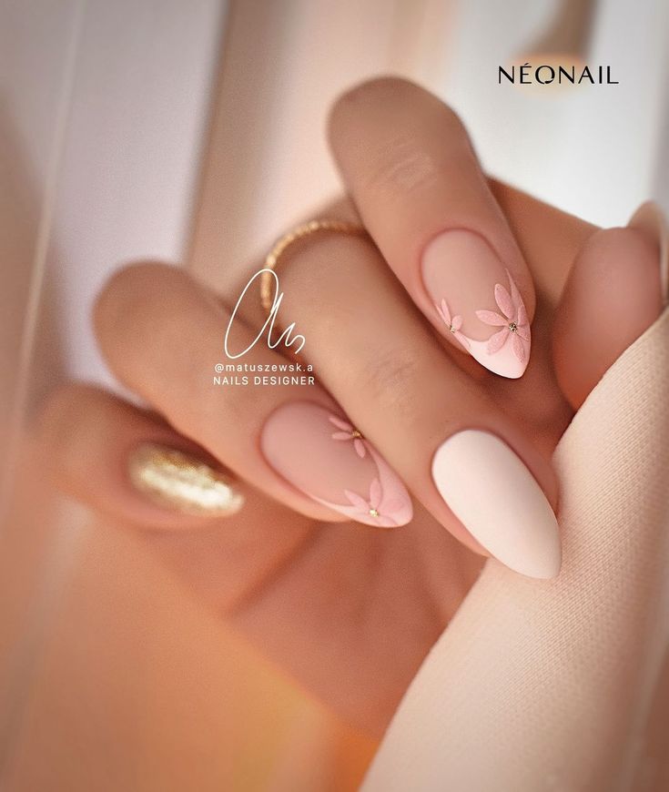 Refined Elegant Nail Design with Pastel Hues and Floral Accents