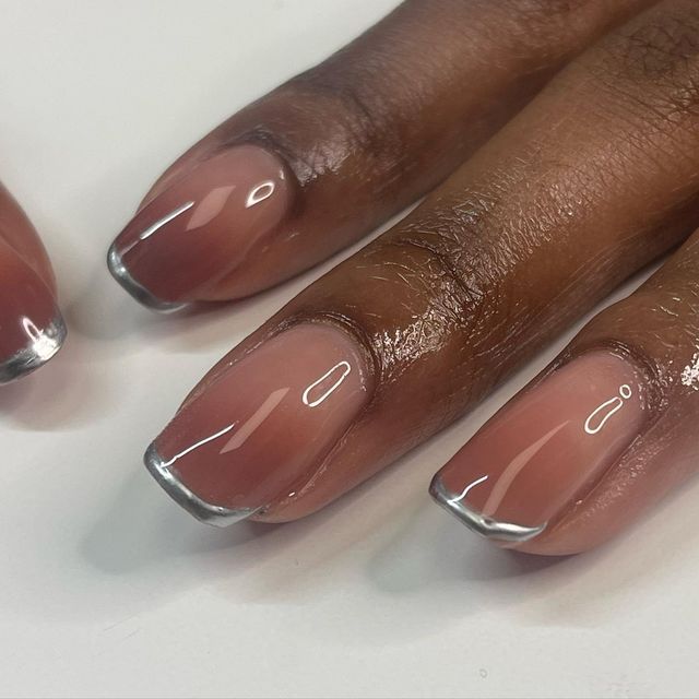 Sophisticated Nude and Silver Tip Nail Design for All Occasions