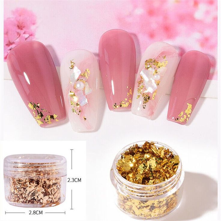 Chic Soft Pink Nail Design with Gold Leaf and Pearl Accents for Special Occasions