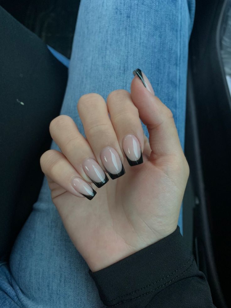 Chic Nude and Black Tip Nail Design: A Versatile Elegance for Any Occasion