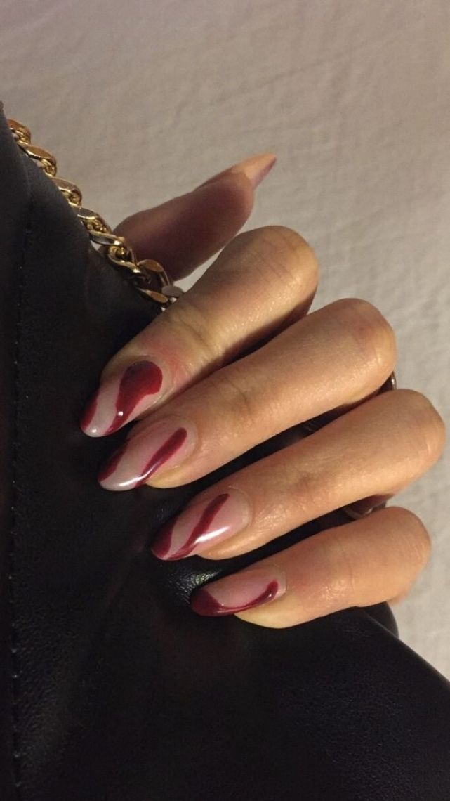 Sophisticated Nail Design: Deep Burgundy Meets Soft Nude with Modern French Tips