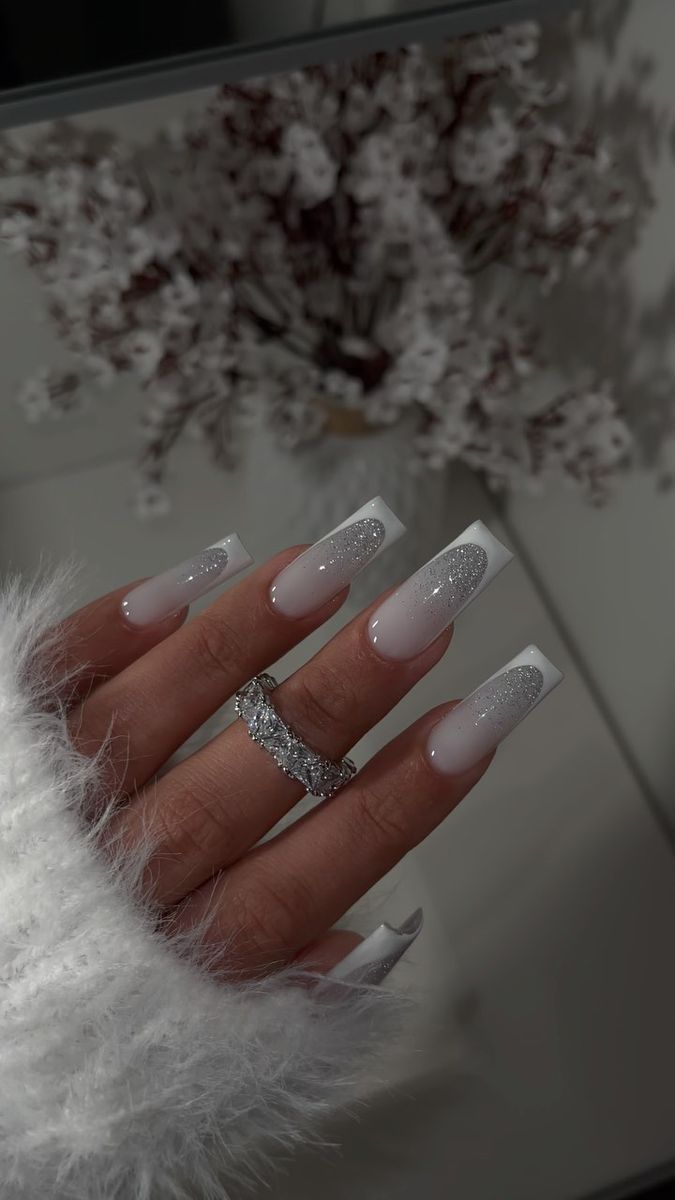 Chic Ombre Nail Design with Sparkling Accents, Perfect for Special Occasions