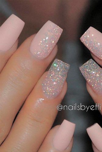 Chic Matte Pink Nails with Glitter Gradient: A Versatile Design for Any Occasion.