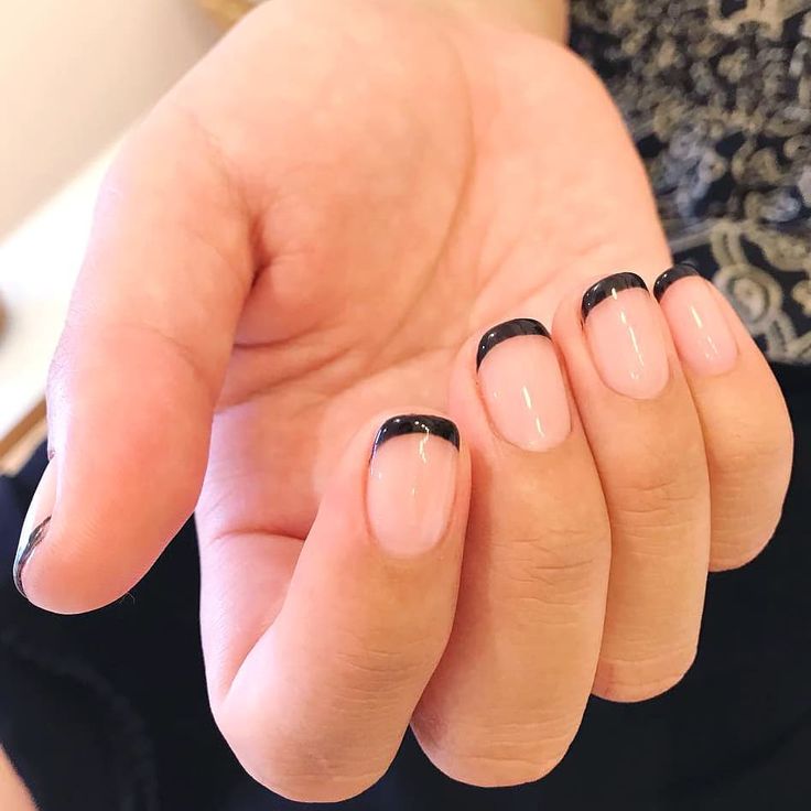 Chic Minimalist Nude Nails with Black French Tips: Versatile Elegance for Every Occasion.