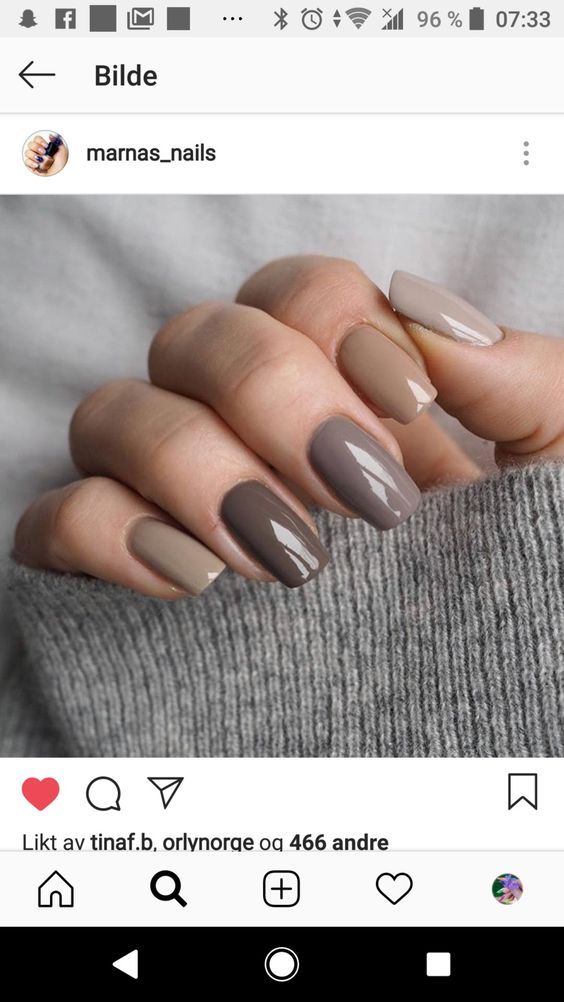 Chic Neutral Nail Design in Earthy Tones with Matte and Glossy Finishes for Everyday Elegance.