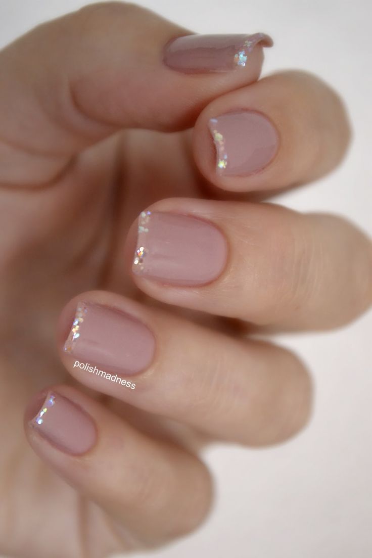 Chic Elegant Nude Nail Design with Delicate Shimmer and Iridescent Accents