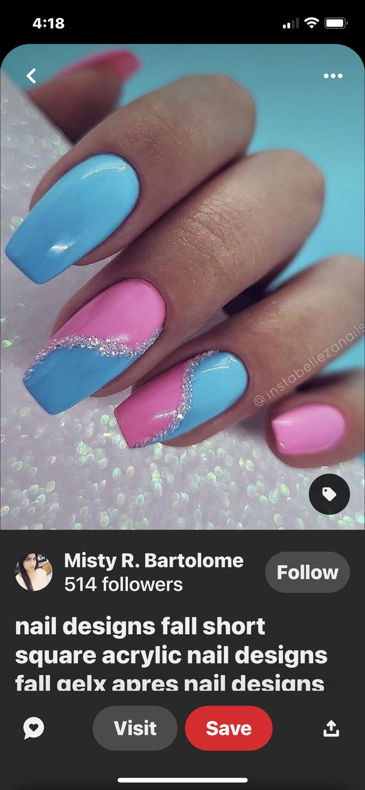 Vibrant Blue and Pink Nail Design with Elegant White Accents