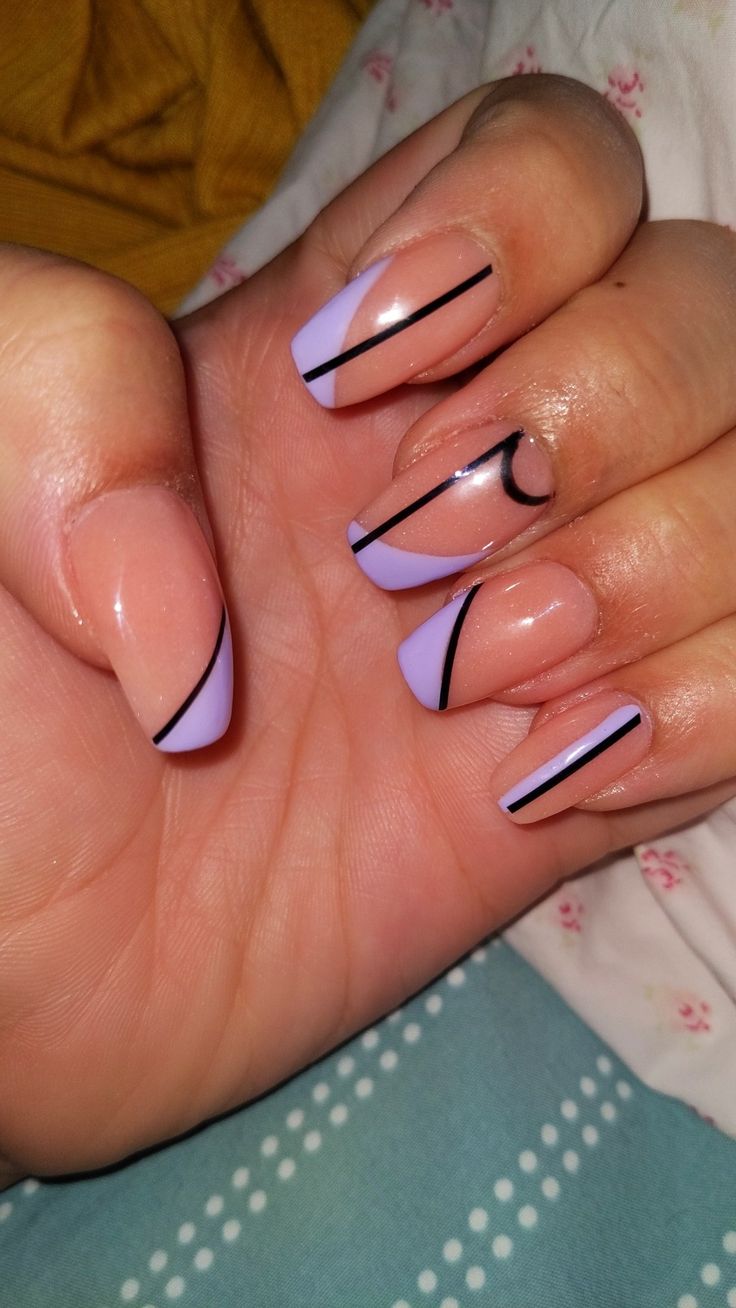 Modern Lavender Nail Design with Elegant Geometric Patterns.