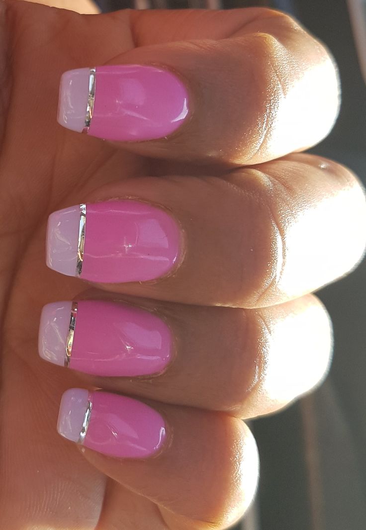 Chic Pink and Lavender French Tip Manicure with Silver Accents