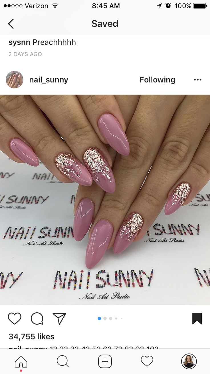 Chic Soft Pink Nail Design with Glitter Accents for Glamorous Occasions