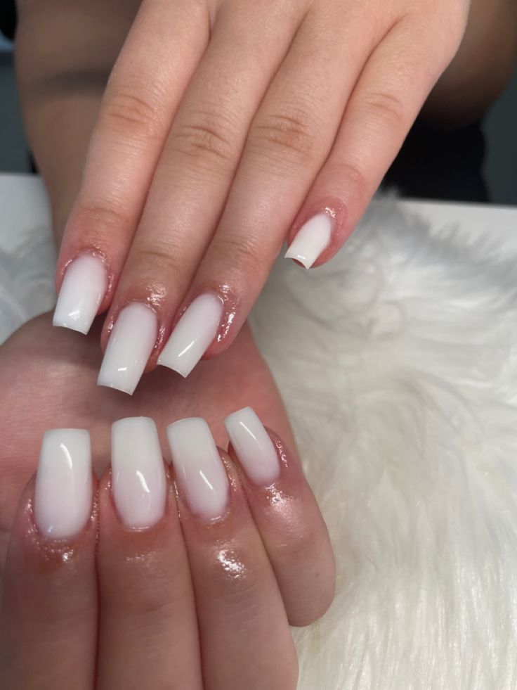 Chic Ombre Nail Design: Soft White to Blush with Glossy Finish