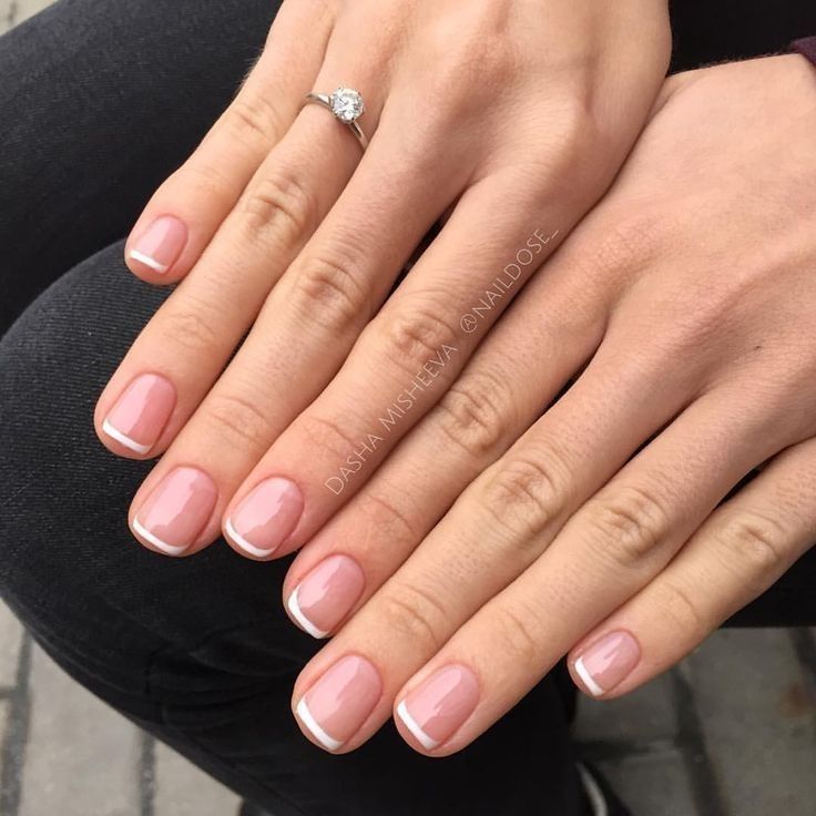 Timeless Elegant French Manicure: Nude Base with Classic White Tips.