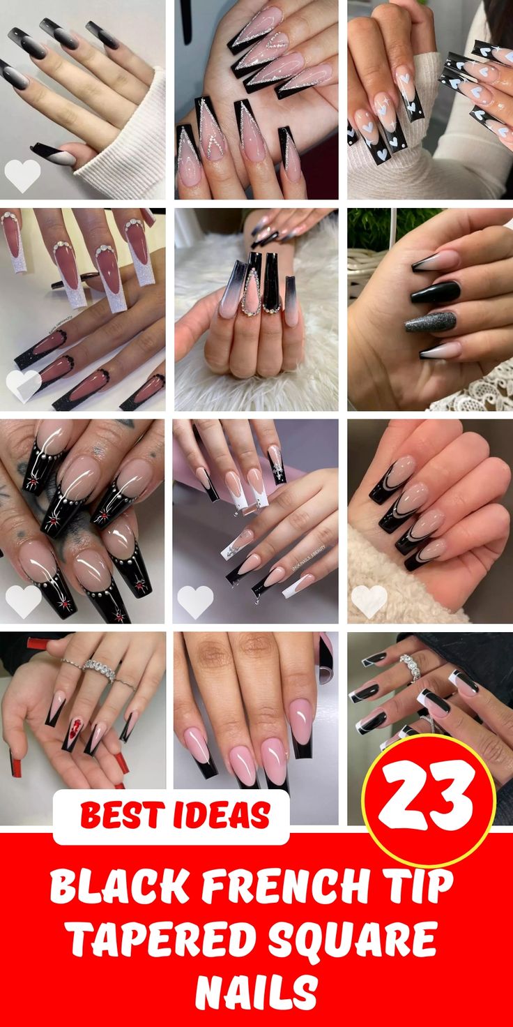 Elegant Black French Tip Tapered Square Nail Designs: A Fusion of Classic and Contemporary Styles.