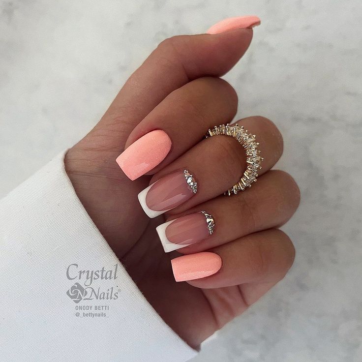 Chic Peach Matte Nail Design with Square Tips and Elegant Accents