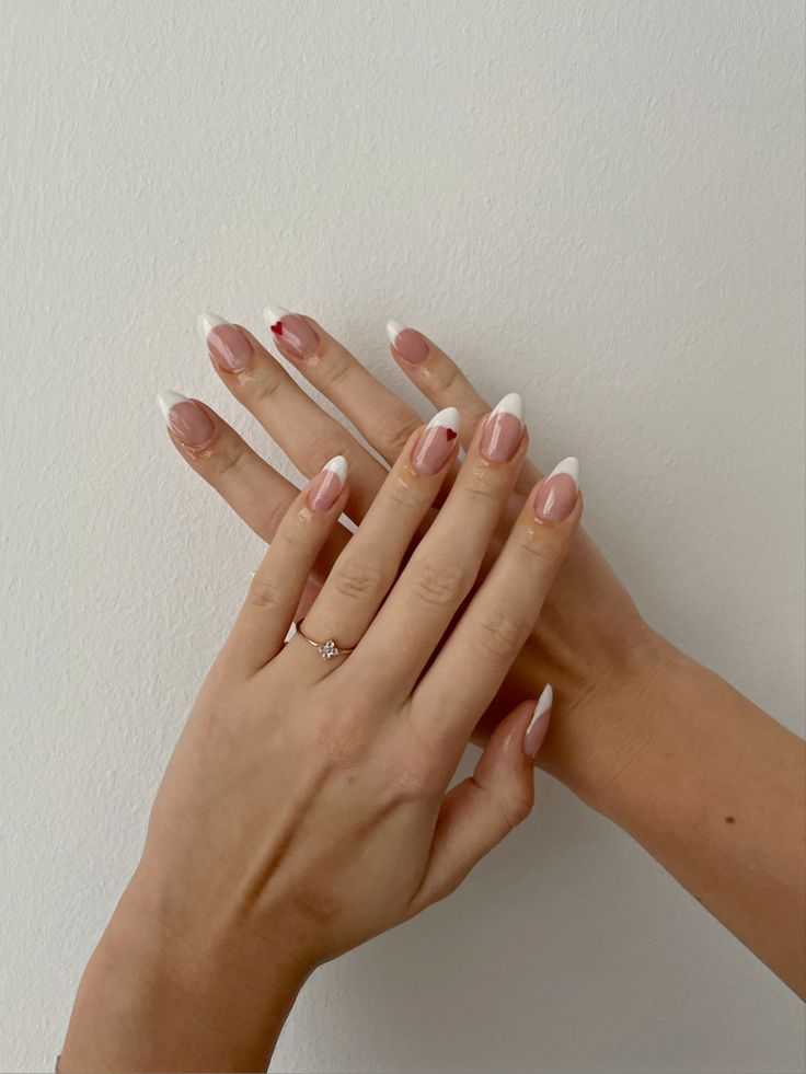 Chic Dual-Tone Almond Manicure: Classic French Meets Modern Elegance.