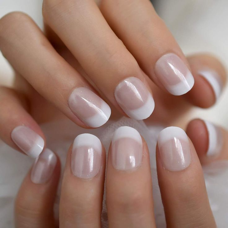 Timeless Classic French Manicure: Elegant Sheer Pink Base with Crisp White Tips for Any Occasion.