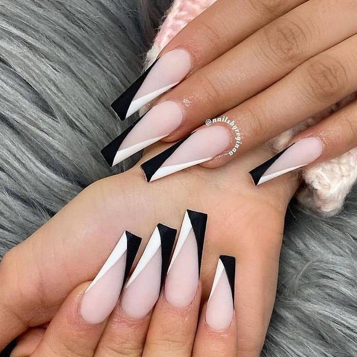 Chic Geometric Nail Design: Elegant Shapes with Negative Space and Contrasting Tips