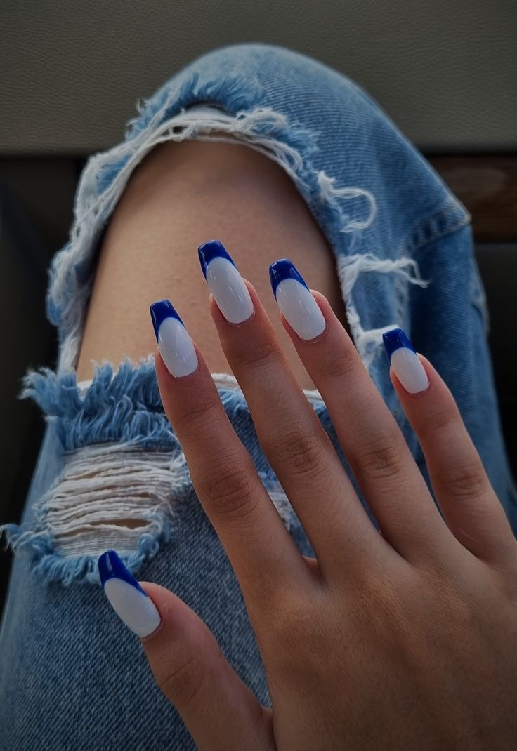 Chic Blue-Enhanced French Manicure: A Modern Take on Classic Elegance.