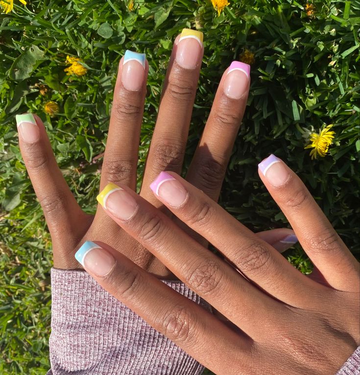 Cheerful Pastel Tip Nail Design: A Playful Yet Elegant Manicure for Any Occasion.