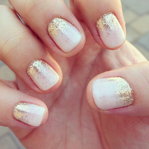 Elegant Soft White and Sparkling Gold Gradient Nail Design for Every Occasion